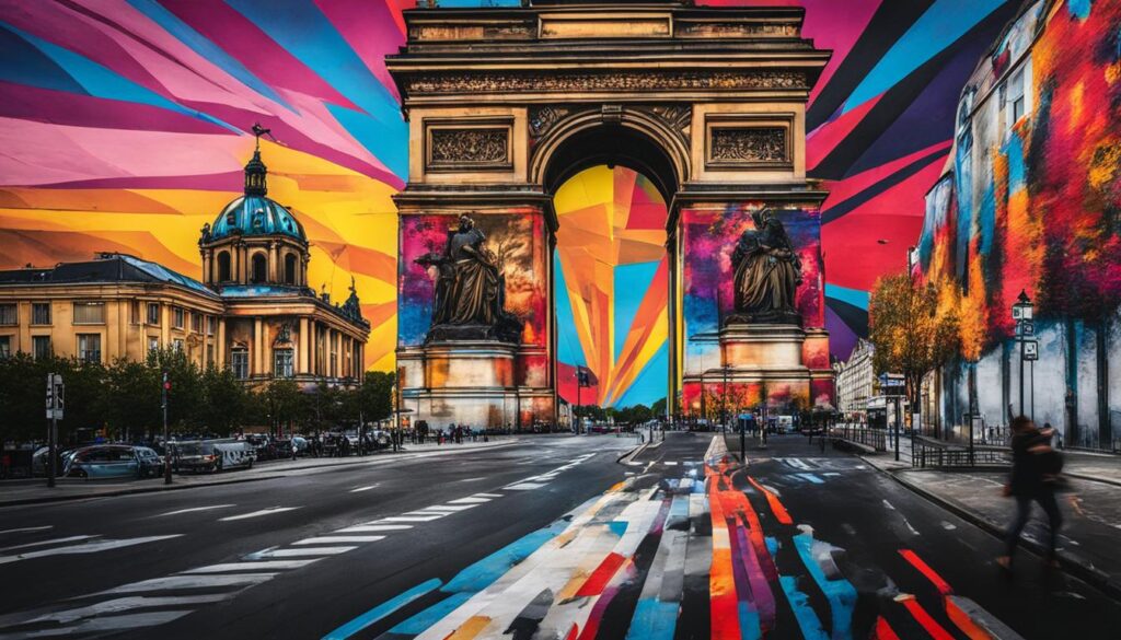 ein Bild, das den Kontrast zwischen den Straßenkunstszenen in Berlin und Paris zeigt.
