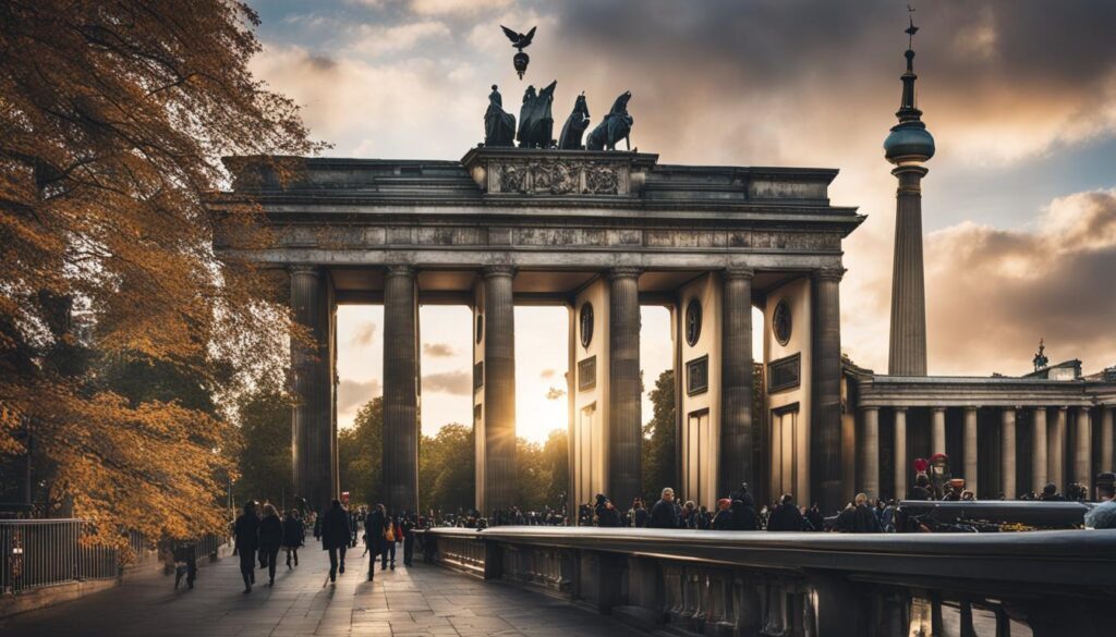 an image that showcases the iconic landmarks and monuments of Berlin and London, capturing the unique charm and character of each city