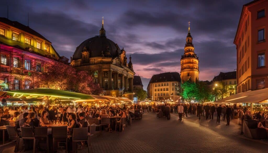 ein Bild, das das pulsierende Nachtleben von Berlin und Frankfurt zeigt