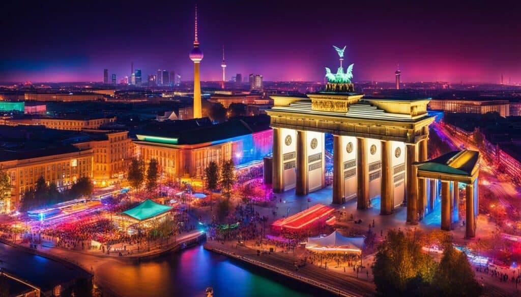 an image of the electric and vibrant nightlife scene in Berlin, showcasing the city's diverse music and club culture