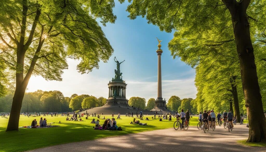 A sunny day in Tiergarten Park with the iconic Victory Column in the background