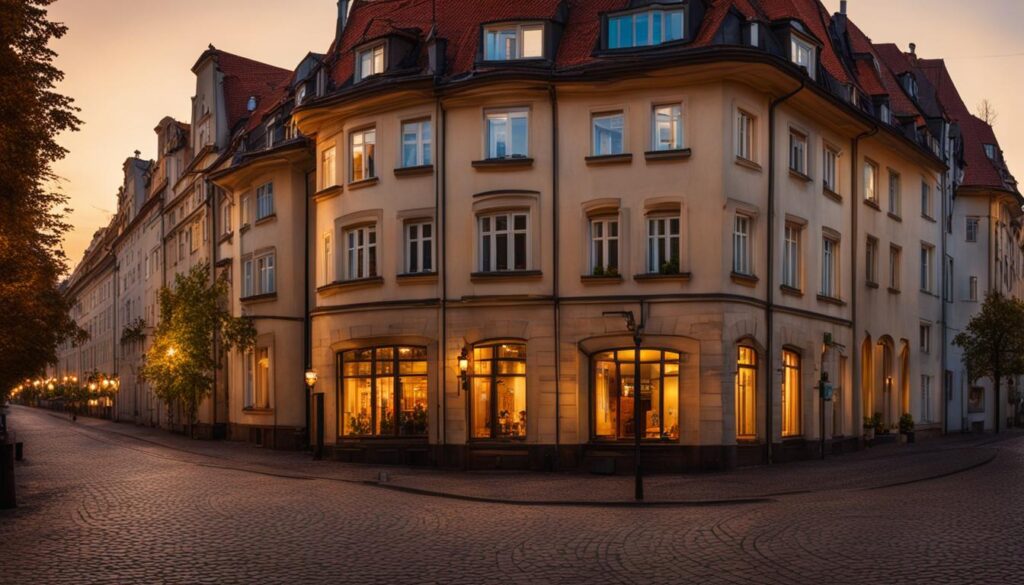 an image of a tranquil street in Wilmersdorf lined with beautiful, old-fashioned architecture