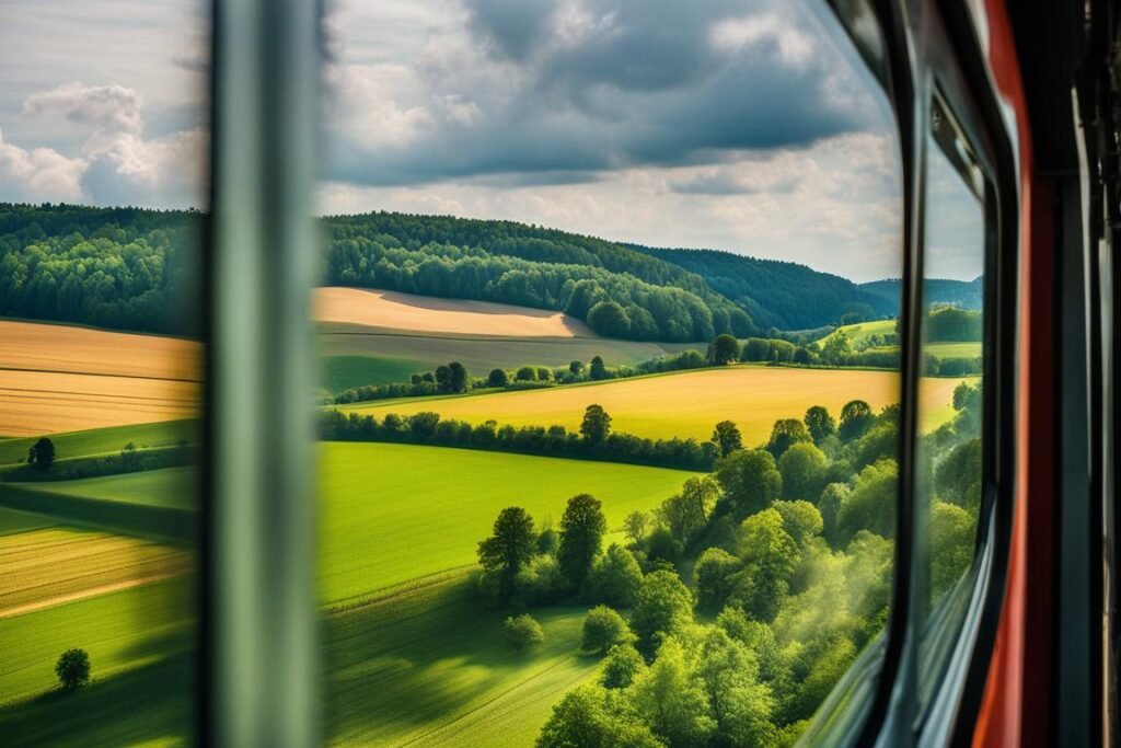 looking out the train window to Poznan